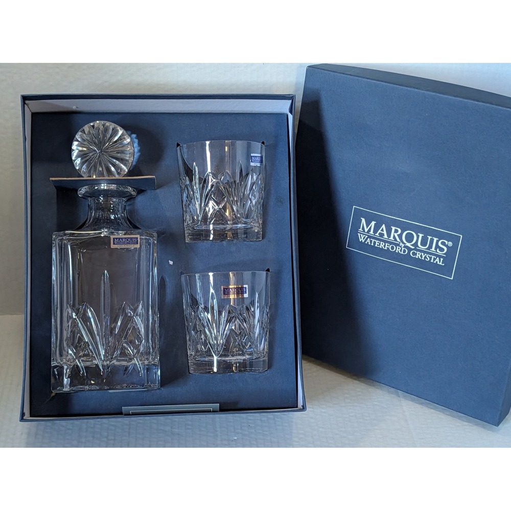 Marquis by Waterford Brookside Crystal Decanter & 2 Tumblers Set w/ Box Poland